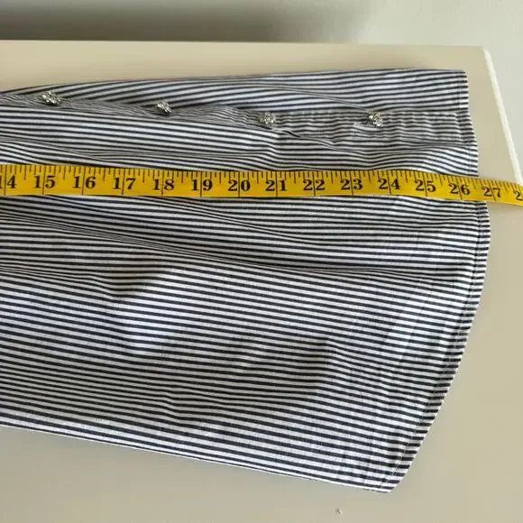 J.Crew Women Button Down Shirt Size 18 Navy White Stripe Jeweled Buttons Cotton - Picture 13 of 14